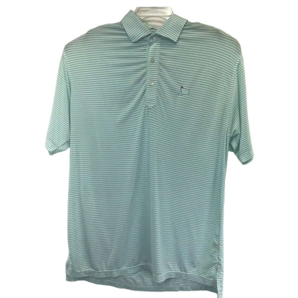 Turtleson Men's Large‎ Aqua/White Striped Golf Polo Shirt (F22) EUC